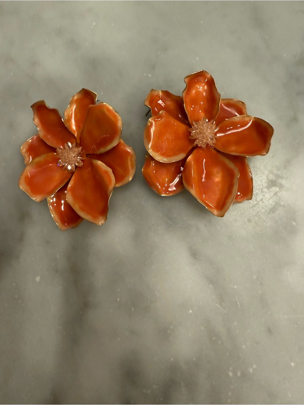 Orange Enamel Flower Earrings - Women Accessories ZARA